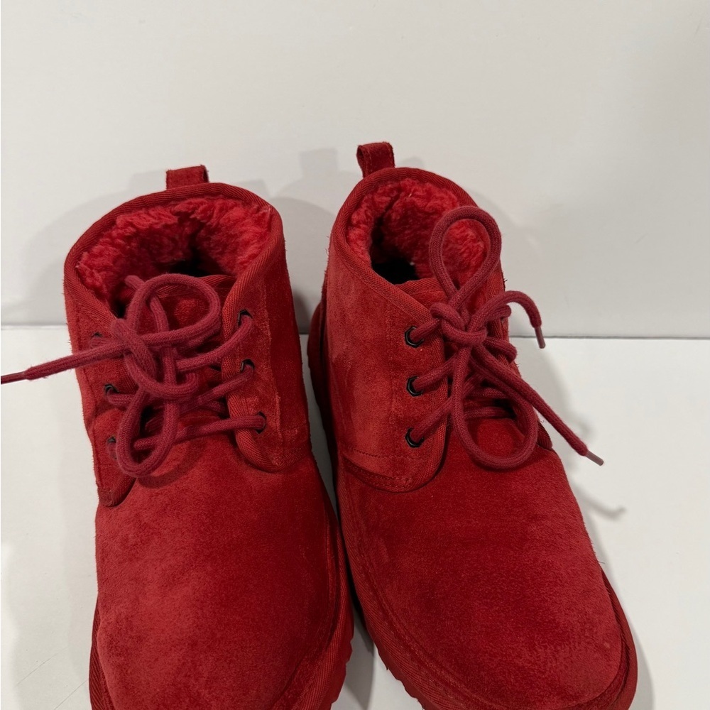 UGG Neumel Boots Red Suede Shearling Lined Chukka Men’s 8 Women’s 9.5 - Picture 7 of 16